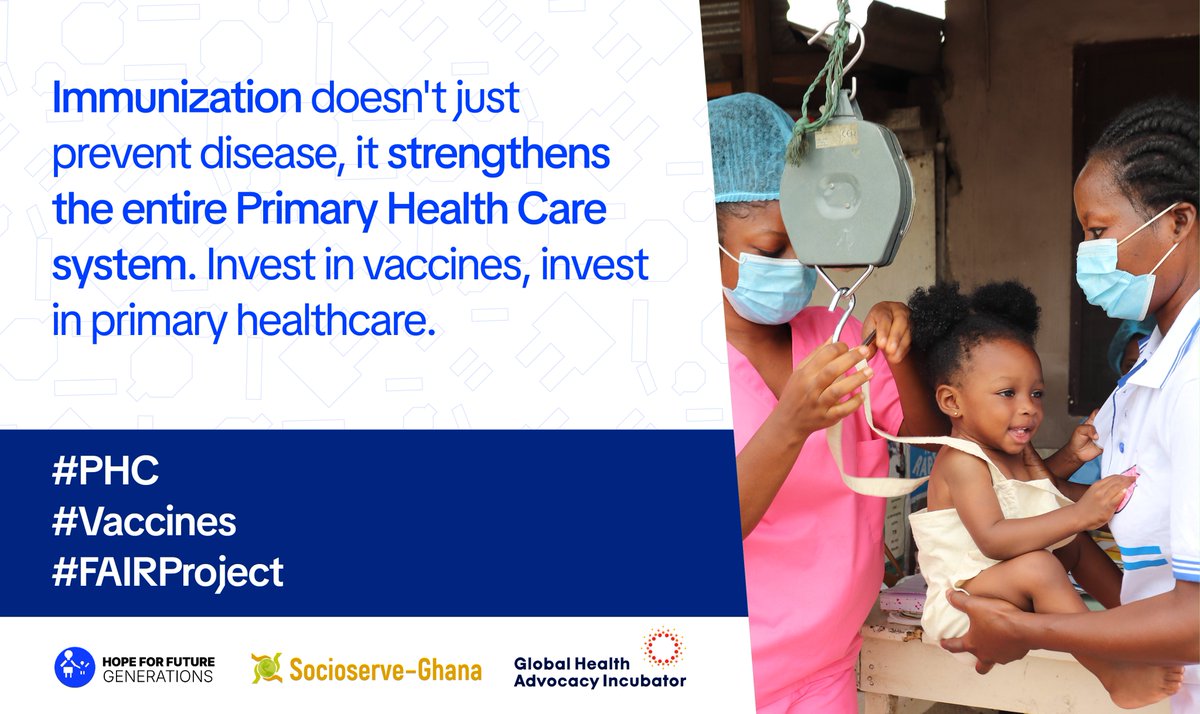 HFFG_Ghana's tweet photo. By prioritising vaccine funding, we strengthen the frontline of our Primary Health Care (PHC) infrastructure. Investing in vaccines = investing in the health of every Ghanaian. 🇬🇭
#PHC #Vaccines #FAIRProject #SmartInvesting #HealthForAll https://t.co/dClE0rGbmk