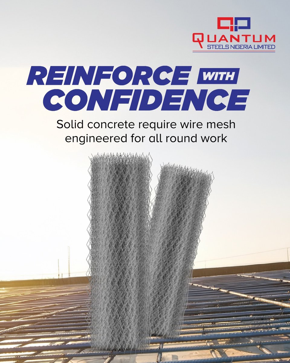 QuantumSteels's tweet image. Quantum Steels BRC Wire Mesh provide your slabs, floors, and pavements with strength from within to stay aligned, stable, and durable.

Enquiries: sales1@rinlnig.com | +234 8150895614

#BRCWireMesh #WireMesh #ConstructionMaterials #SolidFoundations #QuantumSteels