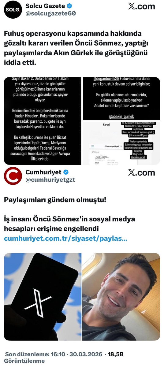 Birileri_Var_99's tweet photo. Adalet Bakanı Akın Gürlek’e FETÖ–Muhalefet Ortaklığı Üzerinden Operasyon Girişimi!!

Son dönemde İş ve özel hayatlarında yaptıkları yanlışlar ve işledikleri suçlar nedeniyle yakalanacaklarını anlayan bazı kişiler, yurt dışına kaçarak FETÖ unsurlarıyla bağlantı kurmakta ve onların yönlendirmeleriyle hareket etmektedir. Bu süreçte, kendilerine ezberletilen söylemleri dile getirerek, FETÖ’nün hedef aldığı isimleri iftira ve yalanlarla yıpratma çabası içerisine girmektedirler. Bu girişimlerin son örneklerinden biri olarak Öncü Sönmez’in adı öne çıkmaktadır.

Devlet ve millet için büyük fedakârlıklar gösteren Sn. Akın Gürlek’in uyuşturucu bağımlılığı, ahlaki zaaflar ve benzeri olumsuzluklarla anılan kişiler tarafından hedef alınabilmesi, bu yapıların yalnız olmadığını göstermektedir. FETÖ ile birlikte hareket ederek siyasi çıkar elde etmeyi amaçlayan ve Cumhur İttifakı’nı yıpratmaya yönelik içeriden destek veren muhalefet unsurları, bu sürecin önemli bir parçası haline gelmiştir.

Bilinmelidir ki, FETÖ gibi ihanet odaklarının yürüttüğü operasyonlar, Türk milleti nezdinde Sayın Akın Gürlek’i yıpratmak bir yana, ona duyulan itibar ve güveni daha da artırmaktadır.

Ancak bu yapılara destek verenlerin unutmaması gereken bir gerçek vardır: Aynı yapılar, günü geldiğinde kendilerine destek olanları da benzer şekilde hedef alacaklardır!..