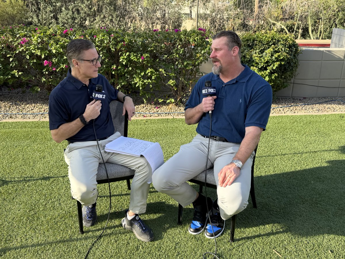 Great to have a chance to sit down with@Lions Head Coach Dan Campbell today at the League Meetings. Full report tonight on #Fox2 News at 5 and 6 and the Sports Office at 7.