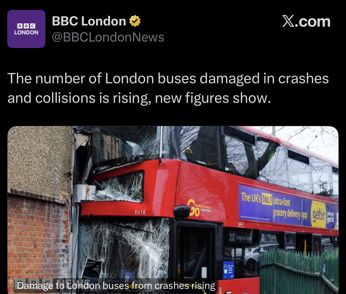 BGatesIsaPyscho's tweet image. 🚨🇬🇧 London Bus Crashes radically increases &amp;amp; the BBC are accused of under reporting it. 

That’s a ridiculous increase, we’ve all seen the clips, doesn’t take a genius to figure out why…‼️