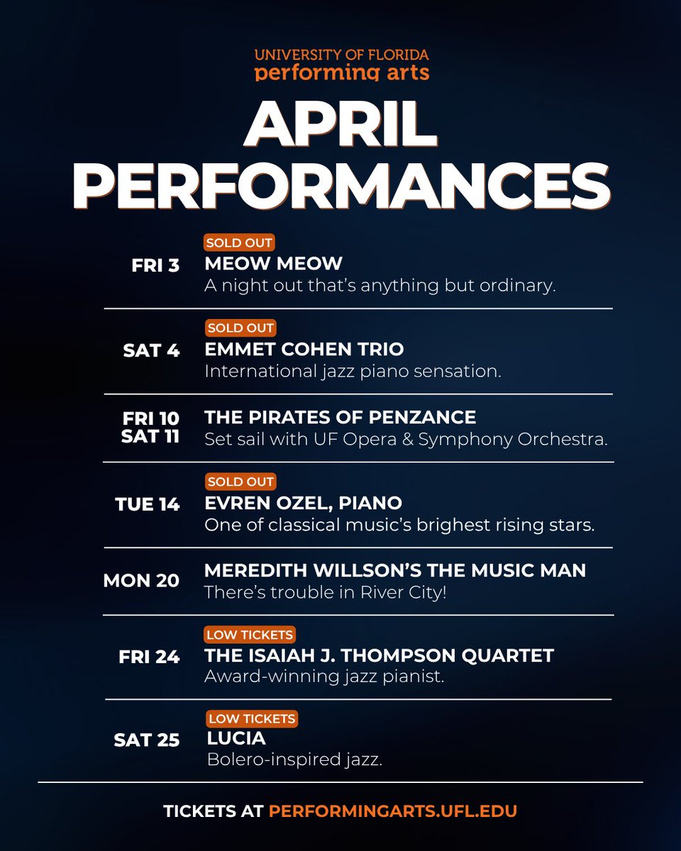 UFPerformArts's tweet photo. APRIL AT UFPA 👏

Tickets at https://t.co/5ZYGYPdTNx https://t.co/j0UvEz27ei