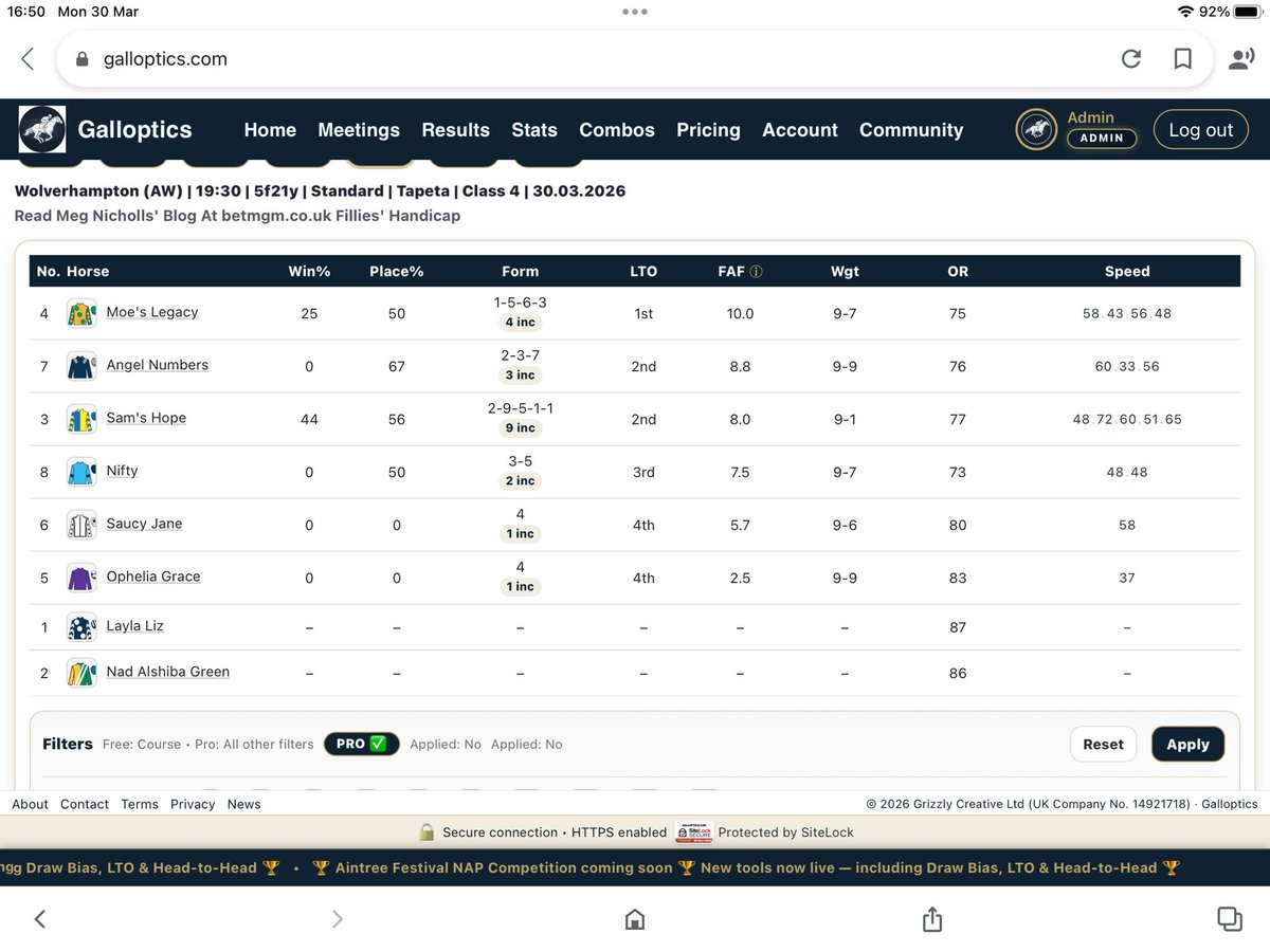 Galloptics | Interactive Racecards tweet media