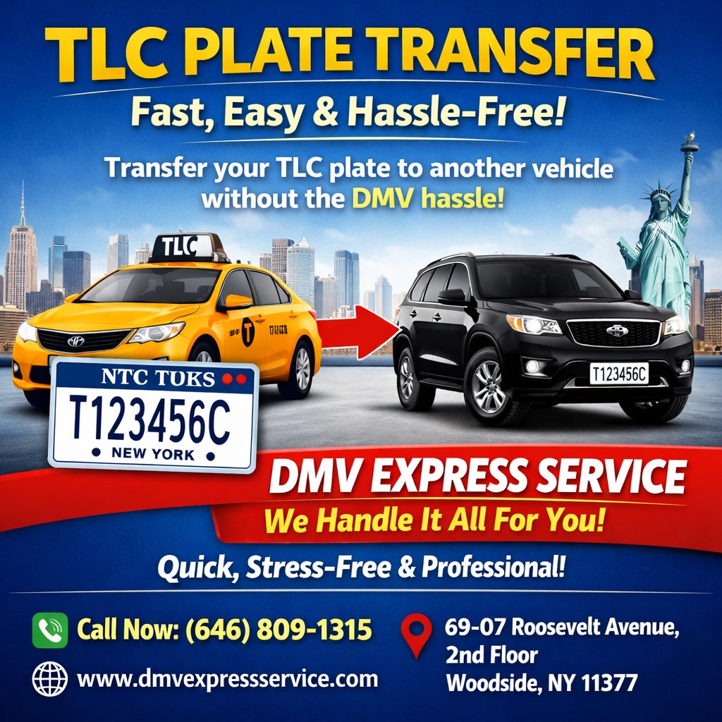DMVExpressny's tweet photo. 🚖 TLC Plate Transfer – Fast, Easy &amp; Hassle-Free!

Looking to transfer your TLC plate to another vehicle? Skip the complicated DMV process and let DMV Express Service handle everything for you—quickly and smoothly! https://t.co/2hgD0BqeHZ