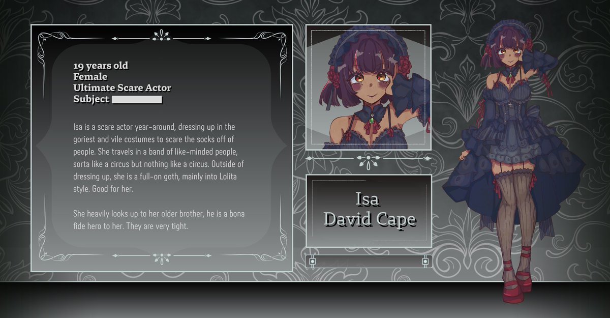 Ehe! I’m happy to say I voice the ultimate scare actor Isa in <a href="/reverbbloodline/">Danganronpa: Reverberating Bloodlines</a> ‼️

She’s so cute and her aura… her dress is incredible… So happy to be a part of the cast! 🫶 (psst, check the replies for a tweet from my art account! its very related thank you ehe)