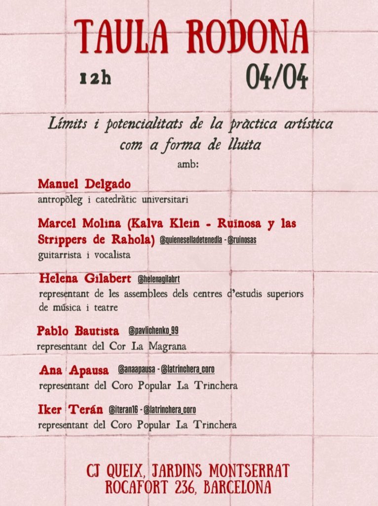 sovietgang_'s tweet photo. manuel delgado, ruinosa y las strippers de rahola, cor la trinchera i molt més❤️

🗓️ 4 ABRIL📍CJ El Queix https://t.co/AaK3bzT4v8