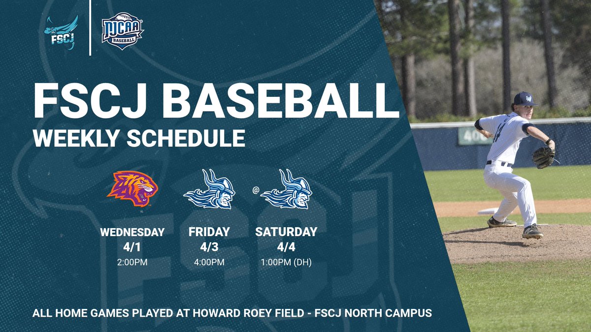 FSCJBaseball's tweet photo. The week ahead!

Mantas have a midweek with Edward Waters JV before a weekend series with St Johns River! https://t.co/gx4oH09Ozy
