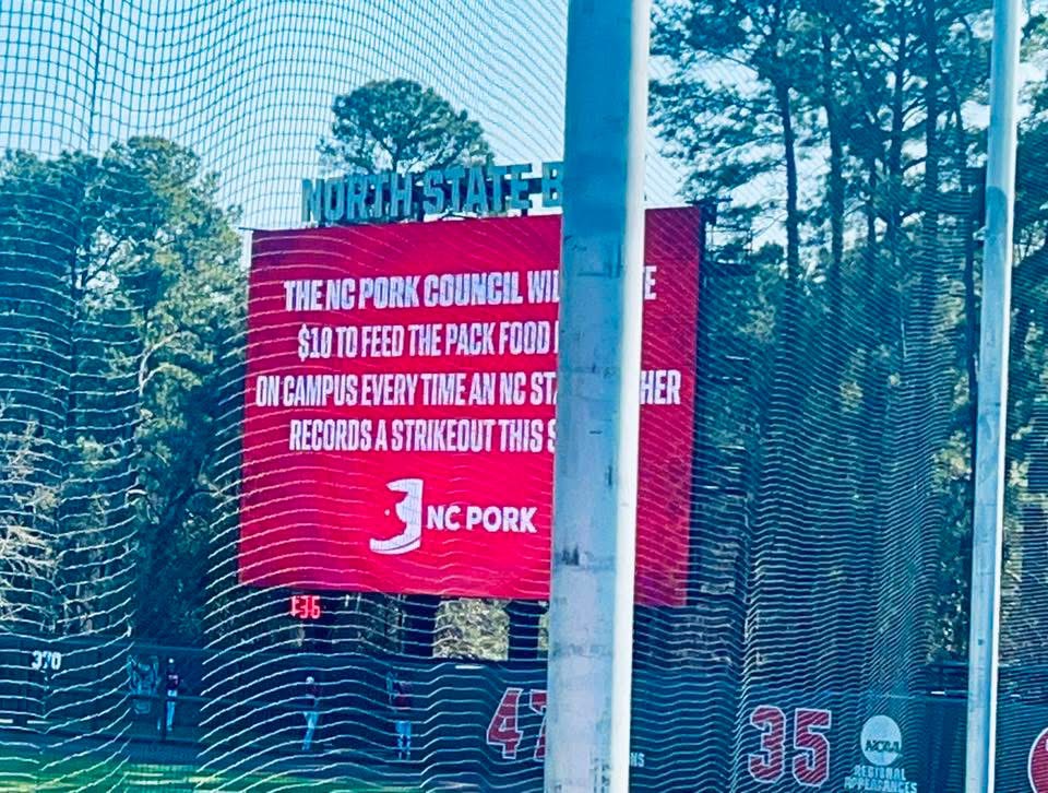 ncpork's tweet photo. STRIIIIIIIKE!!! ⚾💥

Have you checked out our baseball promotion yet at Doak Field? If not, it's taking place all baseball season long. 

#strikeouthunger #nc #ncsu #ncsubaseball #ncpork https://t.co/5vOuVsbphe