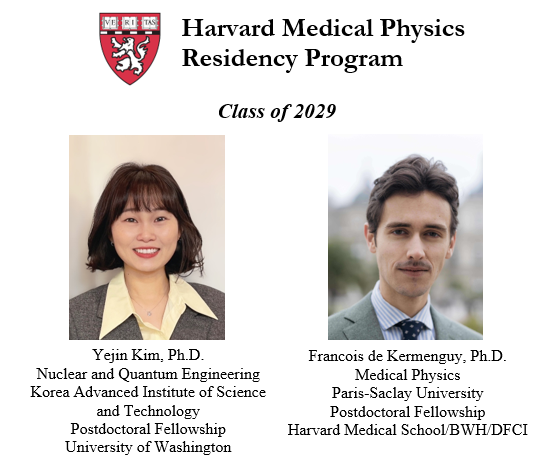 brianmedphys's tweet photo. The @HarvardMedPhys Residency Program is excited to welcome: 
-Dr. Yejin Kim, postdoctoral scholar at the University of Washington
-Dr. François de Kermenguy, postdoctoral scholar at Harvard Medical School and BWH/DFCI

Congratulations! 
#medphysmatch https://t.co/h6JpArSyl6