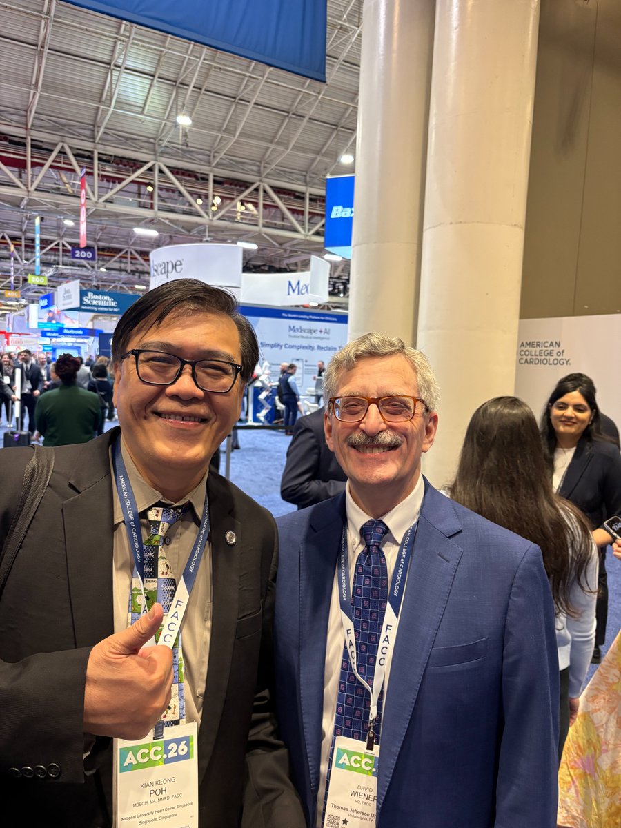 ASE360's tweet image. Kian-Keong Poh, MA, MD, MS, FRCP, FASE and ASE President David Wiener. MD, FASE catch up at #ACC26!