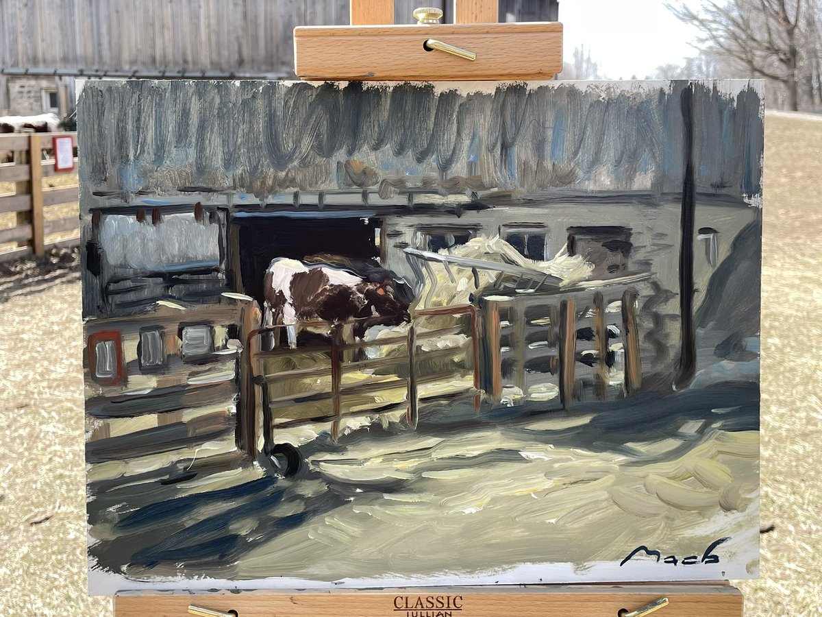 macbfineart's tweet image. Cows feeding - oil on masonite, nice to get back to oils after a break.  #pleinairpainting #cows #12x16