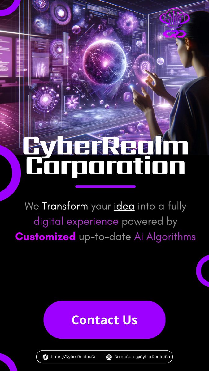 CyberRealmCo's tweet photo. 💡 Your idea can become something real 🚀

At CyberRealmCorporation 🏢
We transform your idea into a fully digital experience powered by customized, up-to-date AI algorithms. ✨🤖

We build solutions that are modern, smart, and made to fit real business needs ⚡ https://t.co/96yW8v1KgB