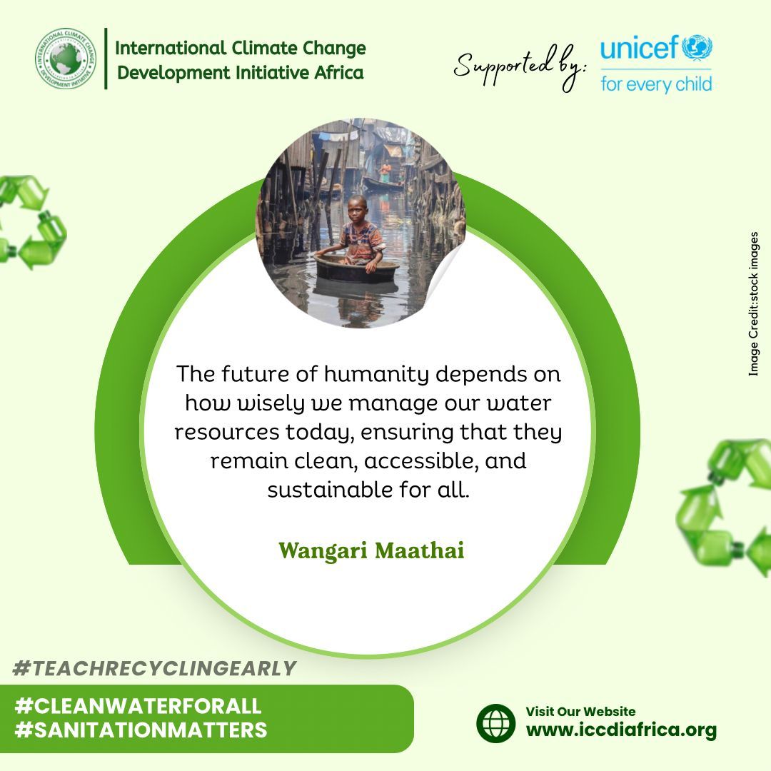 ClimateWed's tweet image. The future of humanity depends on how wisely we manage our water resources today, ensuring that they remain clean, accessible, and sustainable for all.— Wangari Maathai

#CleanWaterForAll #SanitationMatters