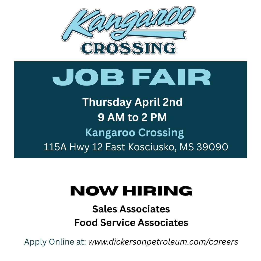 DickersonCompa2's tweet photo. Looking for a position with a great company?  Come join our team at Dickerson Petroleum, Inc.  We are Hosting a Job Fair, Thursday, April 2nd from 9 am to 2 pm at Kangaroo Crossing Hwy 12 Kosciusko.  Hope to see you there! https://t.co/c09E60b86T