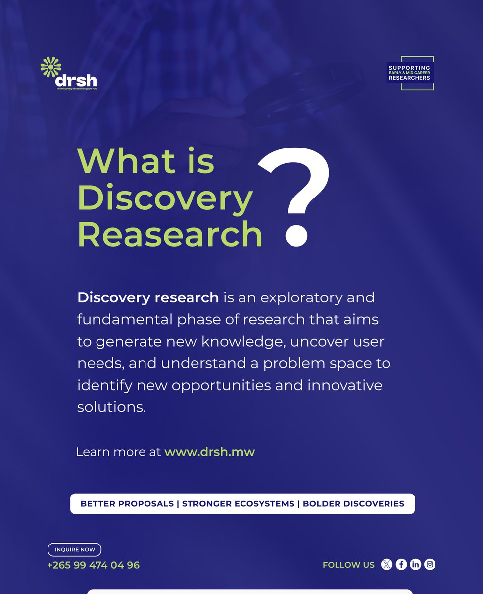 Drsupport_hub's tweet photo. The Discovery Research Support Hub (DRSH) dedicates 50% of its resources to discovery research and 50% to other areas of research. 𝐖𝐡𝐚𝐭 𝐢𝐬 𝐝𝐢𝐬𝐜𝐨𝐯𝐞𝐫𝐲 𝐫𝐞𝐬𝐞𝐚𝐫𝐜𝐡?

Follow the link to learn more: https://t.co/Lwt3OxSitD

#DRSH #DiscoveryResearch
#ResearchSupport https://t.co/tzk1KfZjAe