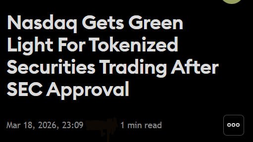 HazlanLegend's tweet photo. LOOK AT THIS!

June 25, 2017 - NASDAQ and NYIAX sign a Joint Intellectual Property Ownership Agreement tied to co-owned patent rights.
Jan. 27, 2026 - SEC publishes NASDAQ’s proposed rule change for token-form trading of certain securities.
Mar. 18, 2026 - SEC approves NASDAQ’s tokenized securities proposal.
Mar. 19, 2026 - DVLT announces definitive agreement to acquire NYIAX.

That is the chain I care about.

NASDAQ and NYIAX already had the IP foundation in place.
The SEC process got published in January 2026.
Approval landed on March 18.
$DVLT moved into NYIAX on March 19.

And this is the size of the lane:

$16T tokenization opportunity
NASDAQ around $32.27T
NYSE around $32.20T
Together around $64.47T

That is why I keep watching this.
DVLT is not sitting next to the trend.
It is moving into the infrastructure side of it.

$DAL $KLAR $GLRE $ABNB