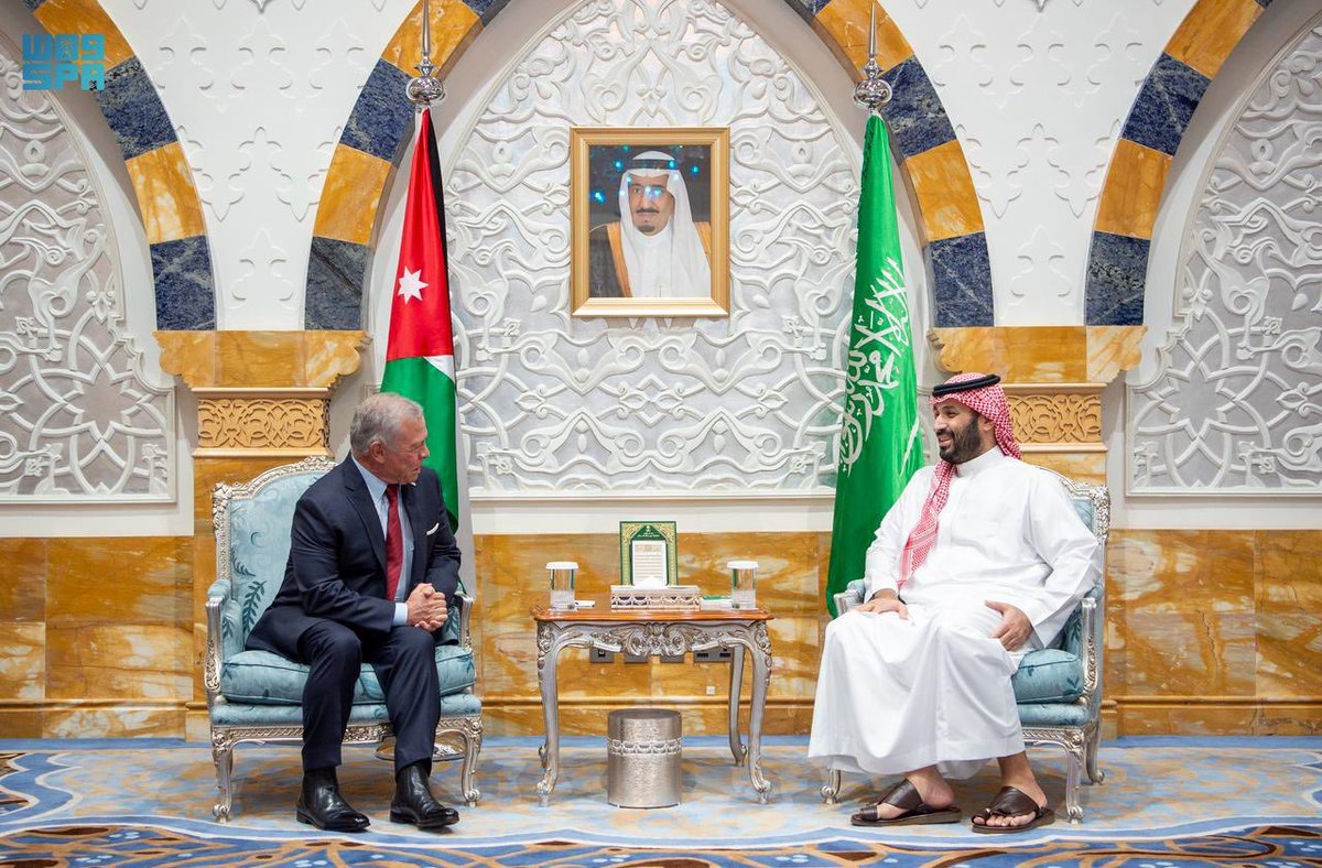 KSAmofaEN's tweet photo. HRH the Crown Prince met King of the Hashemite Kingdom of Jordan in Jeddah. https://t.co/X8VfZ4gPH8