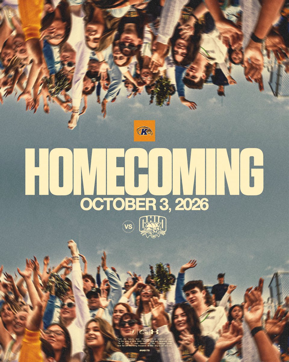 KentStFootball's tweet photo. 𝗠𝗔𝗥𝗞 𝗬𝗢𝗨𝗥 𝗖𝗔𝗟𝗘𝗡𝗗𝗔𝗥𝗦

Our homecoming game for the 2026 season will be on October 3rd against the Ohio Bobcats! ⚡️ https://t.co/TD56NugxBT