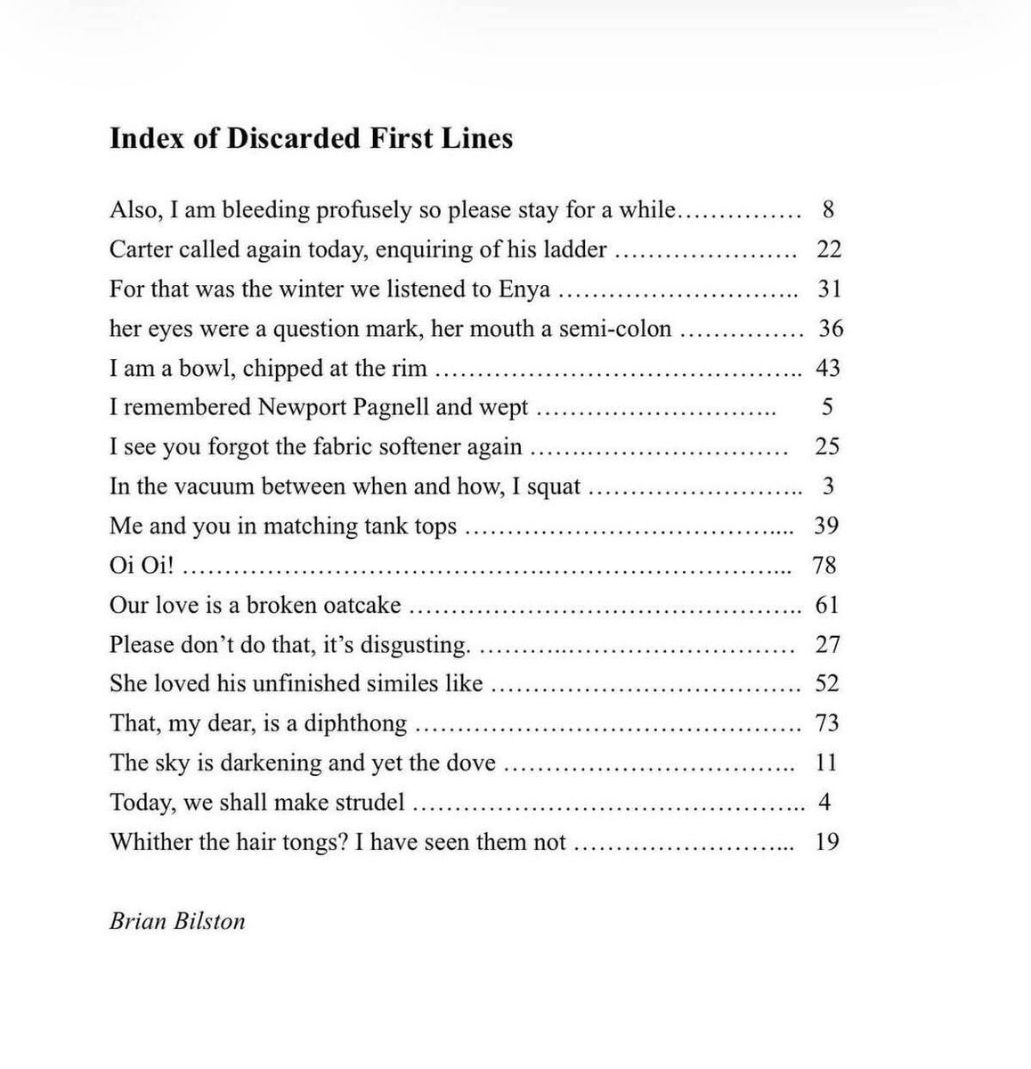 onlypoemsmag's tweet photo. Index of Discarded First Lines https://t.co/dPqKeLXDT9