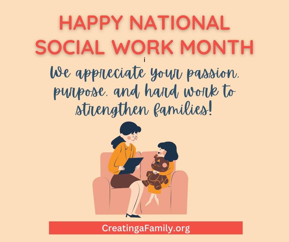 CreatingaFamily's tweet image. Social workers show up every day for children &amp;amp; families navigating hard moments. At CreatingaFamily.org, we’re grateful for your commitment to trauma-informed care and stronger families. Thank you for all you do. 💙 #SocialWorkerMonth #fostercare #adoption #kinshipcare