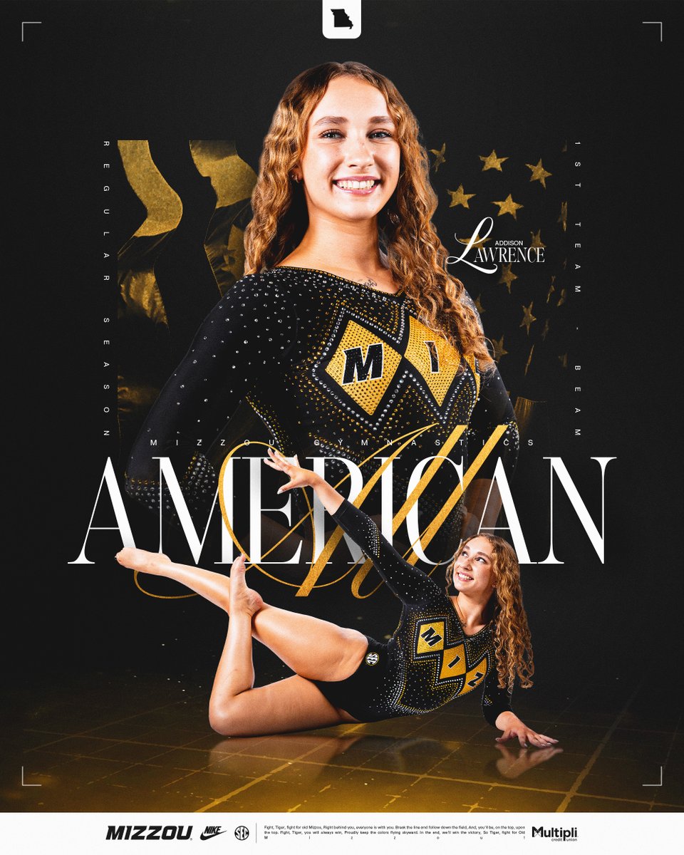 MizzouGym's tweet photo. Addison Lawrence: 2026 WCGA Regular Season Balance Beam First Team All-American

🔗 https://t.co/rGq6BCPNOU

#MIZ 🐯 https://t.co/3KKHQz5msk