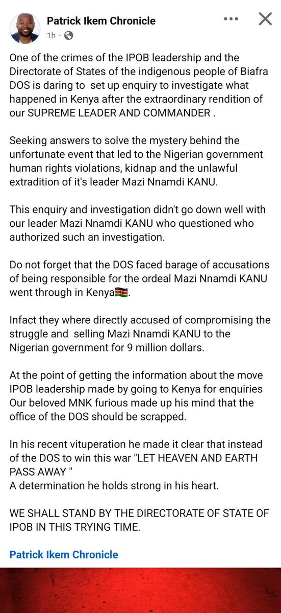 ubasinachimbia's tweet image. And, Nobody has monopoly over violence or threat. 
MNK should bear in mind that 90% of Biaftans have been in possession of the whole truth of what's playing out recently in IPOB, thus made their bold stand behind #DOS to pilot this great movement towards that direction to which