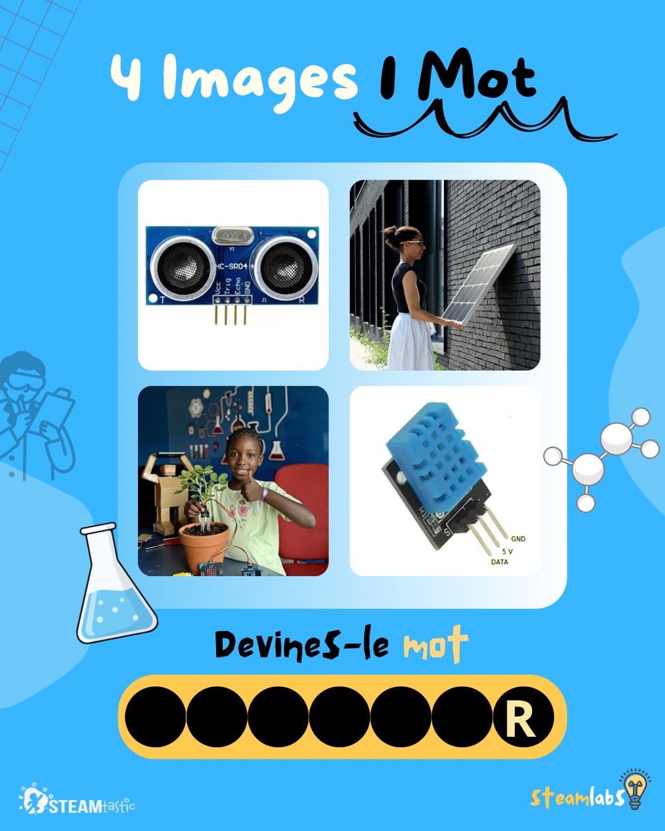 steamtastic1's tweet photo. 🧩 4 Photos 👀 1 Mot 💡

Trouve le mot mystère qui se cache derrière ces images et écrivez votre réponse en commentaire ! 👇🏾 On a hâte de voir notre génie ! 😉

#STEAMTastic #4Images1Mot #Jeu #Enigme #Senegal #STEM4Africa https://t.co/NQf9mIqwNT
