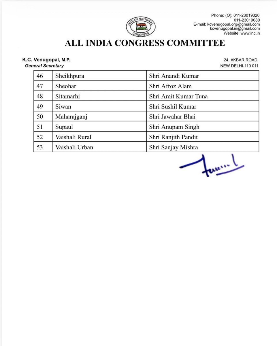 माननीय कांग्रेस अध्यक्ष ने संगठन को और मजबूत बनाने के लिए बिहार में संगठनात्मक जिलों के पुनर्गठन के प्रस्ताव को मंजूरी दे दी है।

यह कदम संगठनात्मक प्रदर्शन को नई गति और मजबूती देगा। ✊🇮🇳