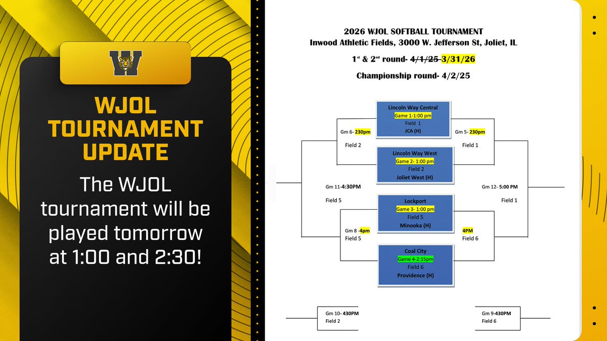 CoachSuca's tweet photo. WJOL SOFTBALL TOURNAMENT UPDATE https://t.co/KcPiY90f5E