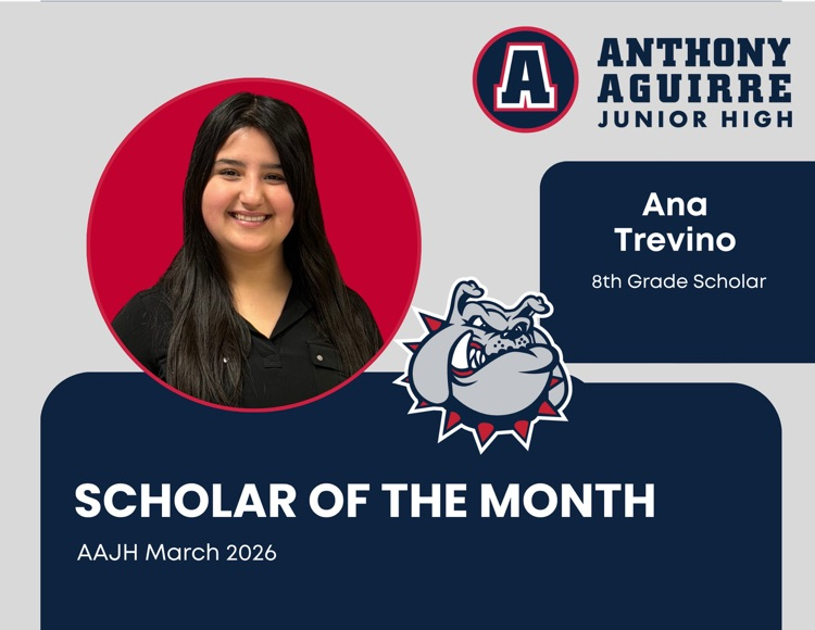 AguirreJrHigh's tweet photo. 📚🌟 Congratulations to Ana Trevino our 8th Grade Scholar of the Month for March! Your hard work and Bulldog spirit shine bright! 🐾💙 #BulldogNation #BestIsTheStandard https://t.co/S41MJkD3fA