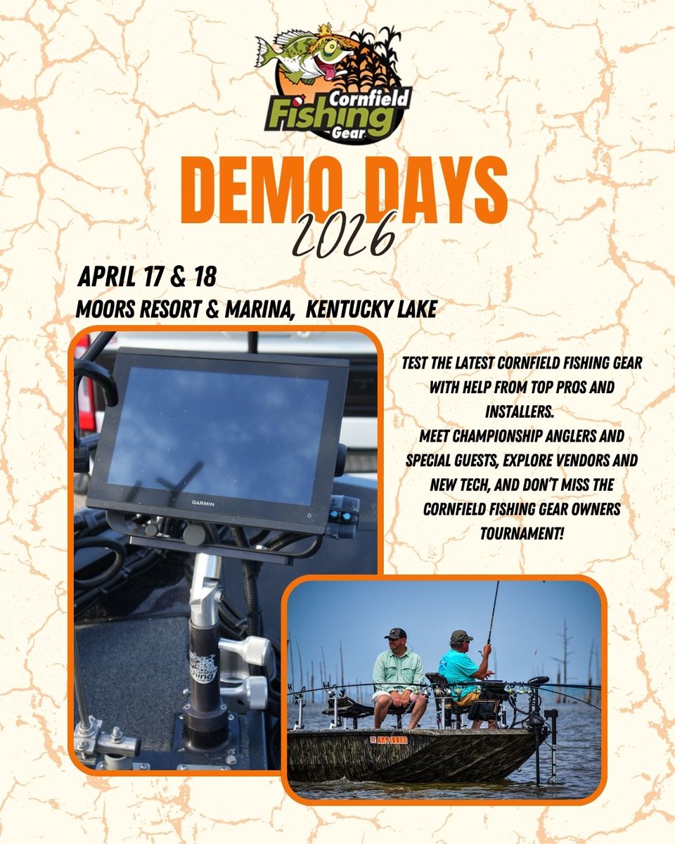 CrappieNow's tweet photo. Get ready to hit the water and try the latest gear! Join Cornfield Fishing Gear for Demo Days on April 17–18 and experience their newest mounts and accessories in action.
🔗 https://t.co/knBraEJPvh
#CornfieldFishingGear #DemoDays #FishingGear #CrappieFishing #OnTheWater https://t.co/sFWqxKFwYz