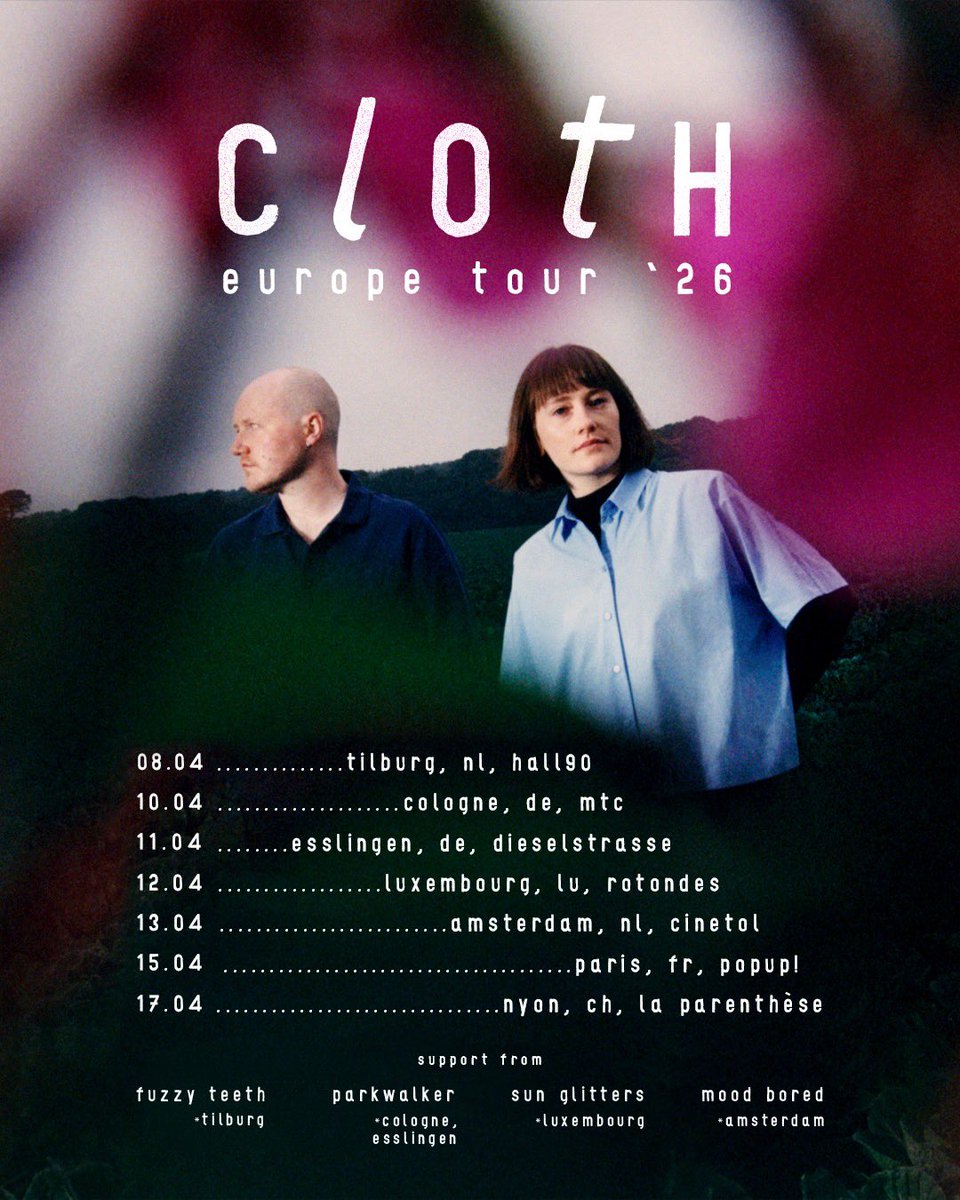 cloth_band's tweet photo. Very excited to announce some of the wonderful artists who’ll be supporting us on our Europe tour which starts next week! ✨ Make sure you get down early to catch @fuzzyteethmusic, ParkWalker, Mood Bored and Sun Glitters 💥

Tickets for shows in bio x https://t.co/Ddk4zutkKH