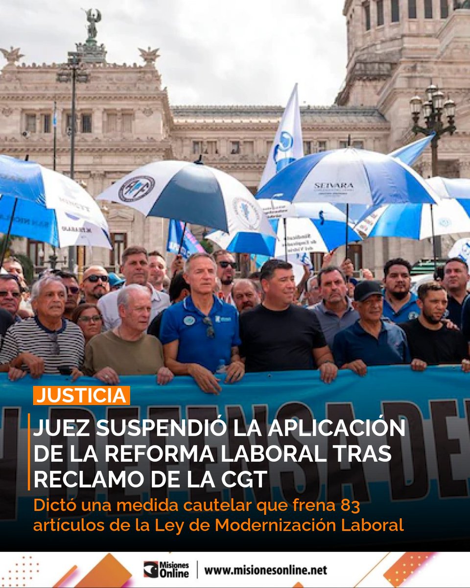misionesonline's tweet image. Justicia suspende 83 artículos de la reforma laboral. 🚫 Revés para el Gobierno tras amparo de la CGT. Juzgado advierte riesgo de “daños irreparables”.
misionesonline.net/2026/03/30/ref…
#ReformaLaboral #Justicia #CGT