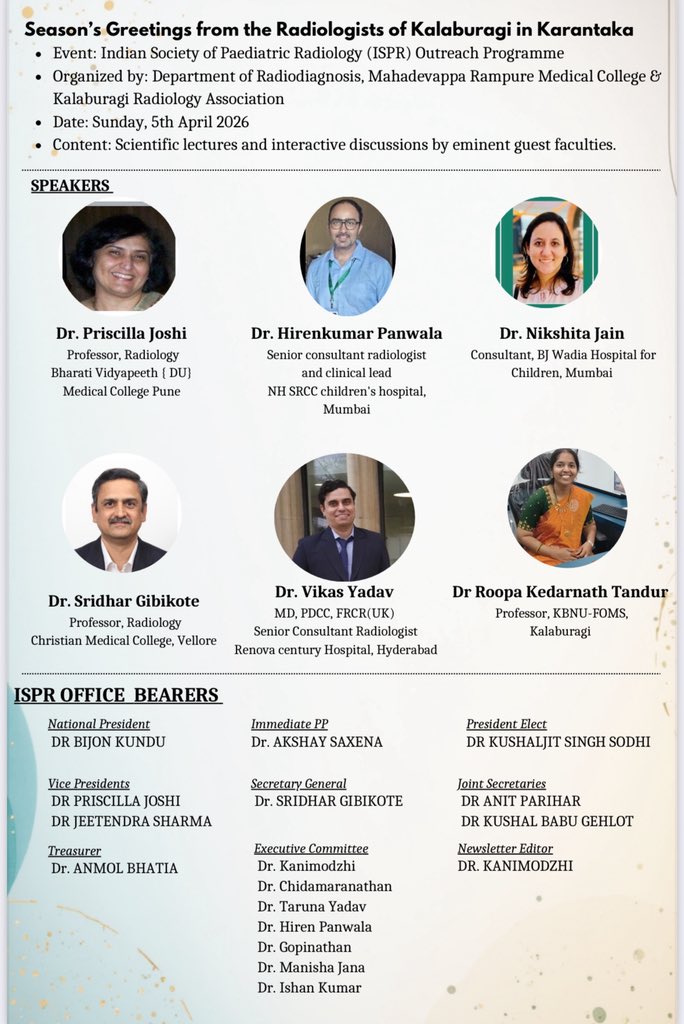 indian_spr's tweet photo. Join us for an Insightful Sunday on 5th April at ISPR Outreach CME with expert-led lectures delivering high-impact academic learning at Kalaburagi. https://t.co/Eora89fxvw