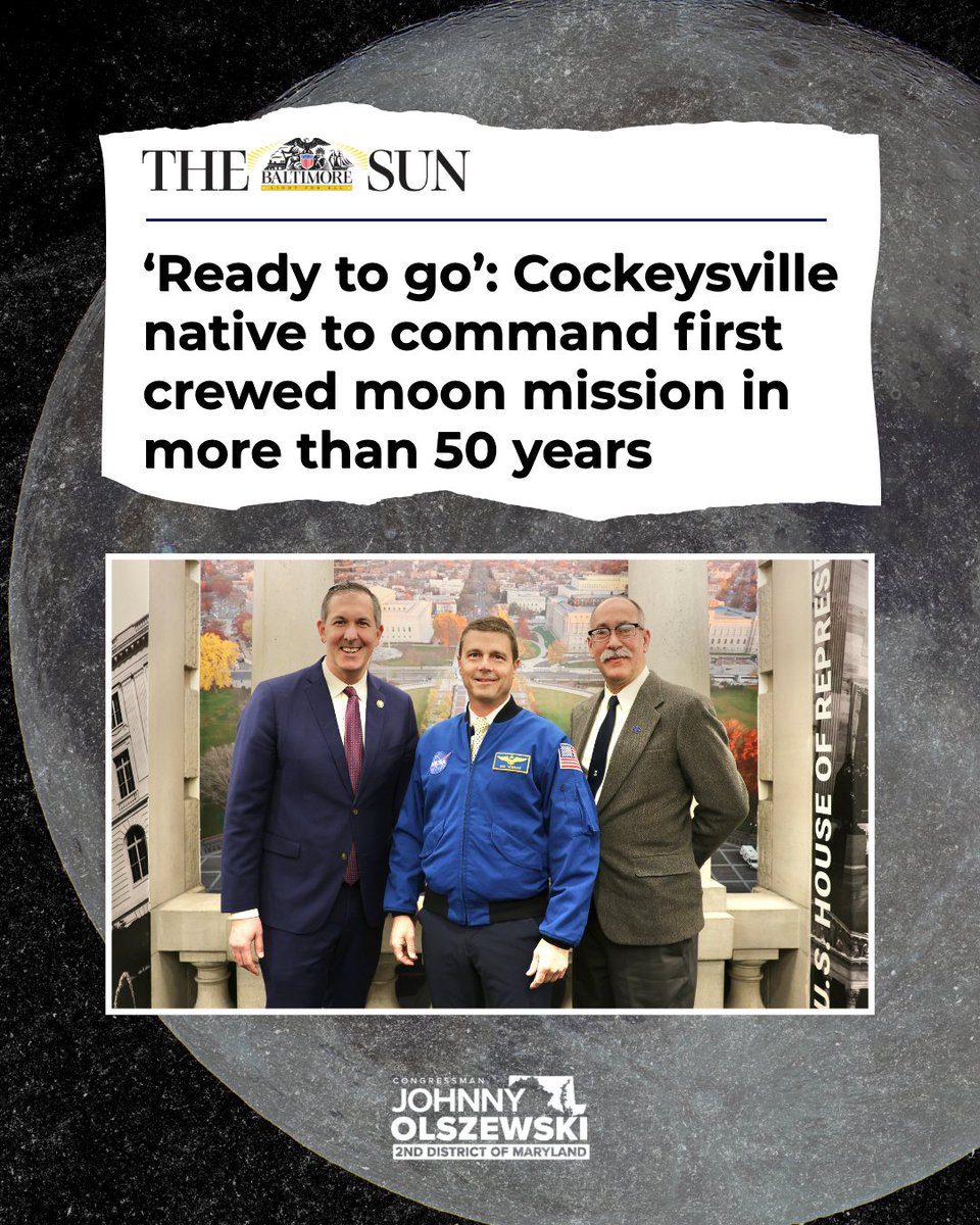 RepJohnnyO's tweet image. #MD02 is cheering you on, @astro_reid! 🚀

As Mission Commander of Artemis II, Reid Wiseman is helping lead humanity’s return to the Moon and charting a path to Mars. Good luck!