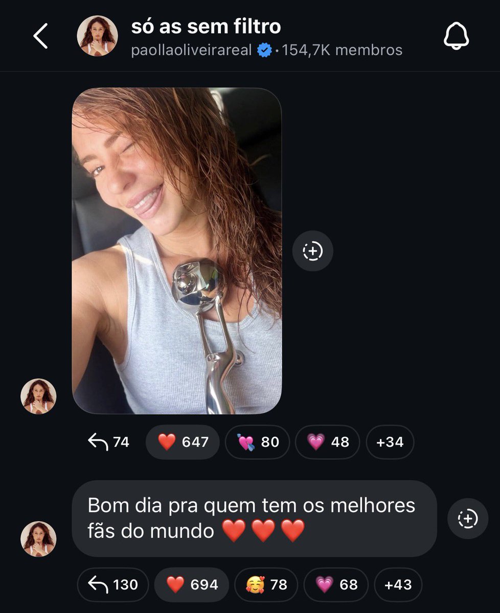 QGPaolla's tweet photo. “Bom dia pra quem tem os melhores fãs do mundo.” Paolla em seu canal de transmissão no instagram. 

O tanto que ela tá feliz com esse prêmio. Valeu todo esforço Paolletes ❤️‍🩹 https://t.co/8BpnEDfFST