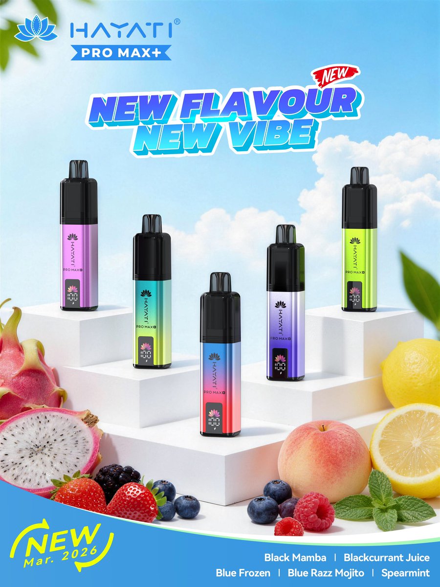 NEW FLAVOUR, NEW VIBE ✨
Meet the latest Hayati® Pro Max+ flavour lineup:

🫐 Blackcurrant Juice
🧊 Blue Frozen
🍹 Blue Razz Mojito
🍓 Black Mamba
🌿 Spearmint

Each one brings a totally different vibe — from icy fresh to fruity sweet.
So… which flavour is your favourite? 👀