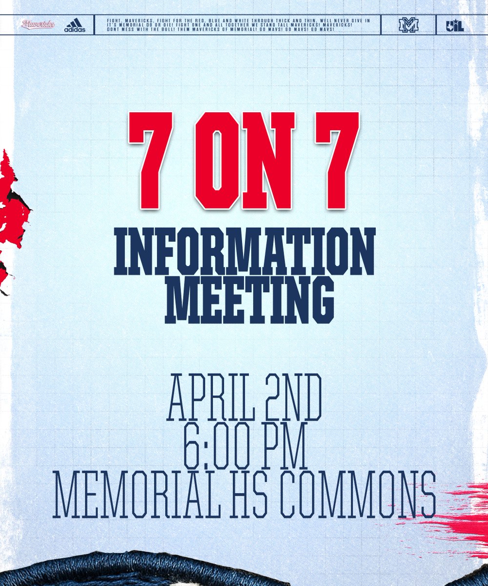 MaverickFBWF's tweet photo. 7 on 7 Information 

THURDAY 6 PM

MHS Commons! 

For anyone interested in being apart of the 7 on 7 season come and get more information!

#MavsOnTop https://t.co/m4NwVUArWN
