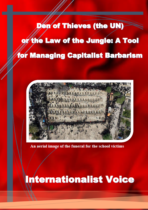 int_voice's tweet photo. Den of Thieves (the UN) or the Law of the Jungle: A Tool for Managing Capitalist Barbarism

On February 28, 2026, U.S. war criminals launched several advanced Tomahawk missiles at a girls’ school in Minab, killing more than 160 people, the majority of them children. Following ... https://t.co/mnJwLLzpGm