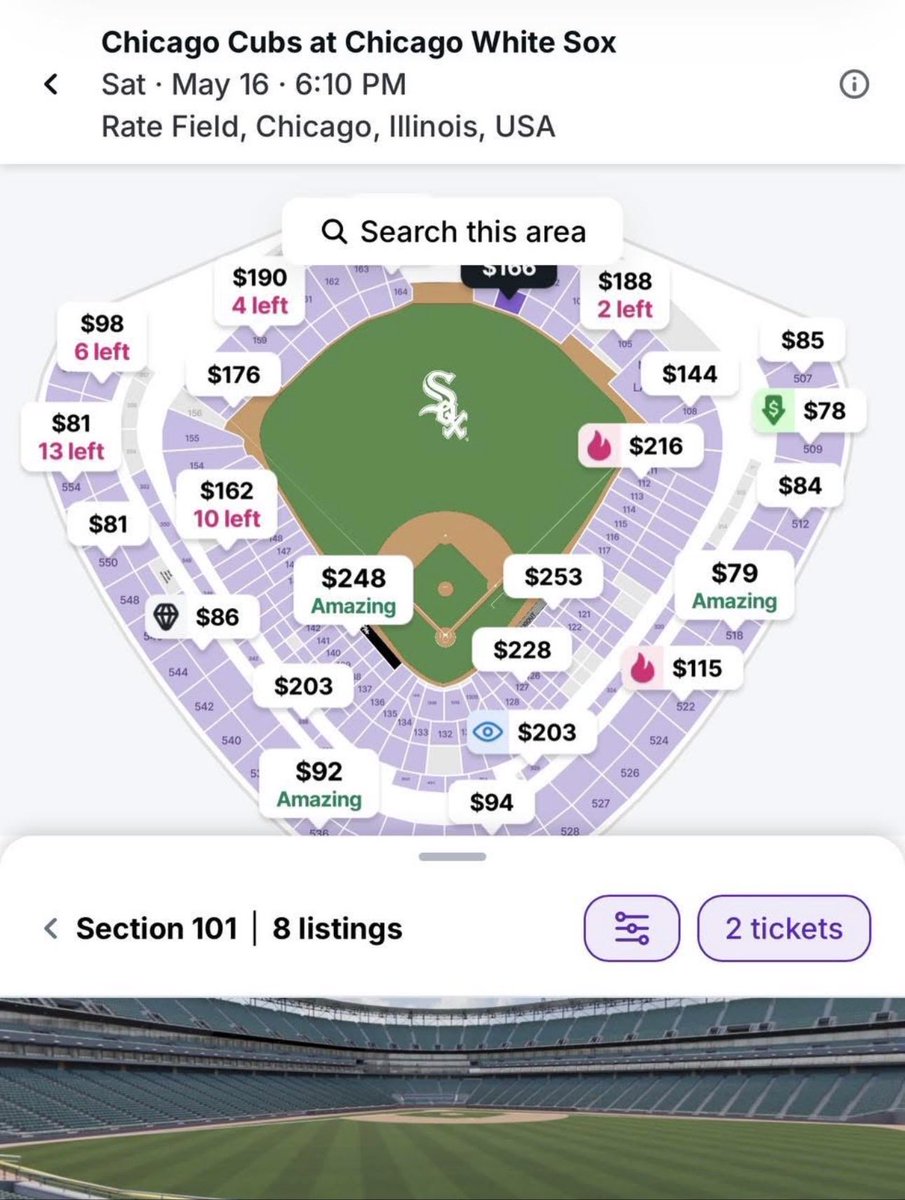 Scoreboard121's tweet photo. Tix for the May 16 Cubs vs Sox game in Section 101 are selling for $166 each. Get signed up for our May 16 bus trip for $195 &amp; you get:
~ Ticket in Sec. 101
~ Bus
~ Beer, Pop, Water, Seltzers on the Bus
~ Food &amp; Beverages @ the Tailgate
* Call Bridges’ Scoreboard @ 219-924-2206 https://t.co/gaT5uQSlFg