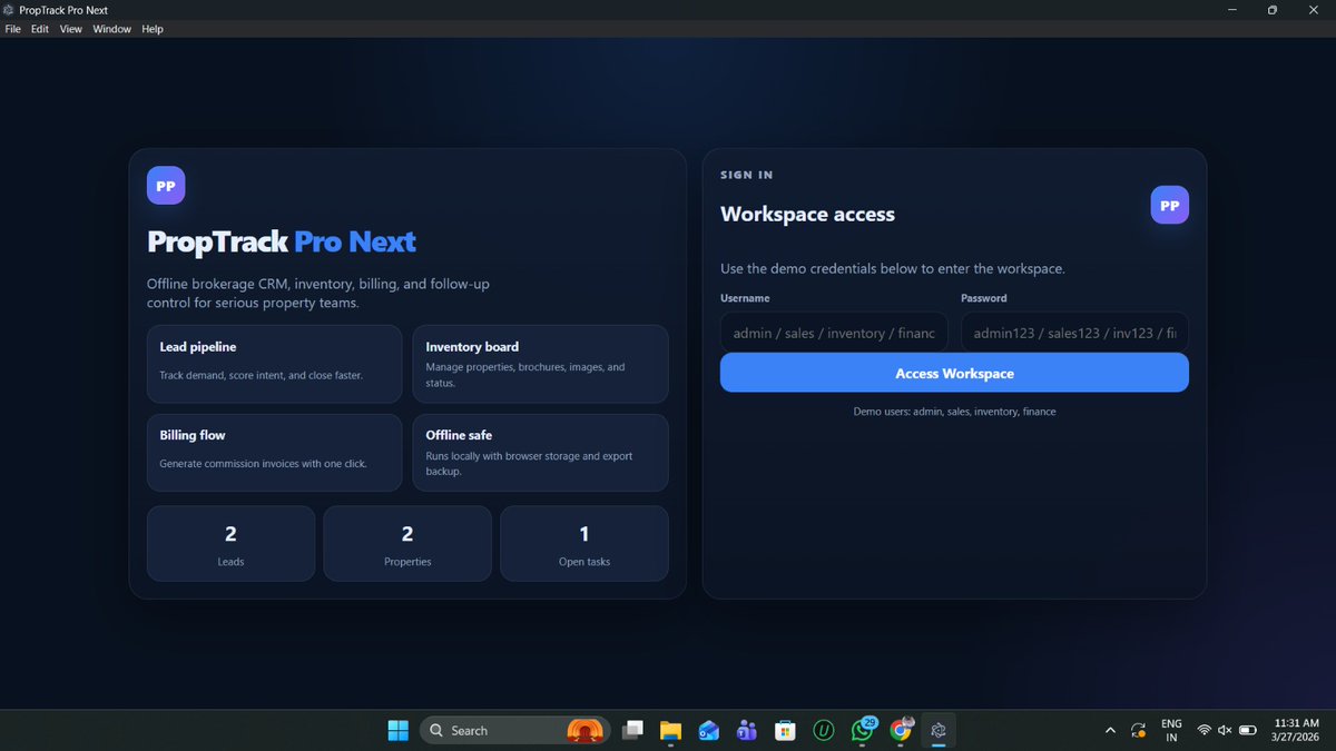 drifts_ai's tweet photo. Real estate brokers: Stop paying monthly rent for Cloud CRMs that hold your data hostage. 🛑

I built PropTrack Pro—a 100% OFFLINE, highly secure real estate OS. Retail price is ₹35,999.

But today, I am doing something crazy. I am giving it to 99 people for just ₹7,999. 👇 https://t.co/uCK6TMhFHl