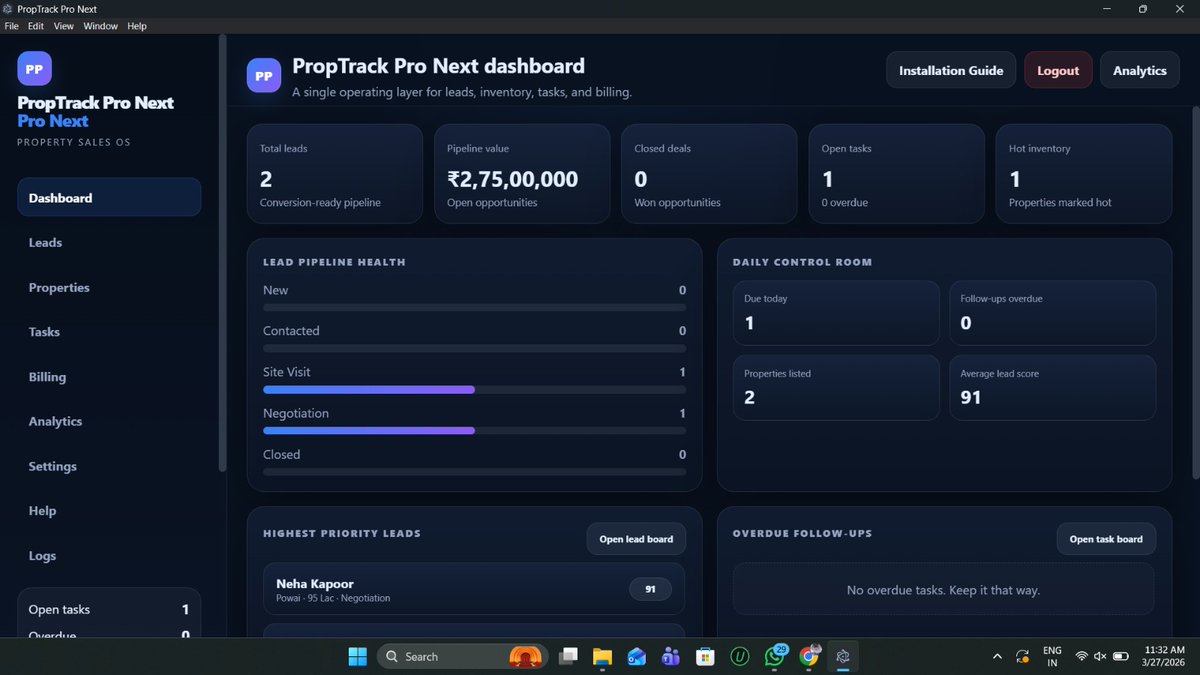 drifts_ai's tweet photo. Real estate brokers: Stop paying monthly rent for Cloud CRMs that hold your data hostage. 🛑

I built PropTrack Pro—a 100% OFFLINE, highly secure real estate OS. Retail price is ₹35,999.

But today, I am doing something crazy. I am giving it to 99 people for just ₹7,999. 👇 https://t.co/uCK6TMhFHl