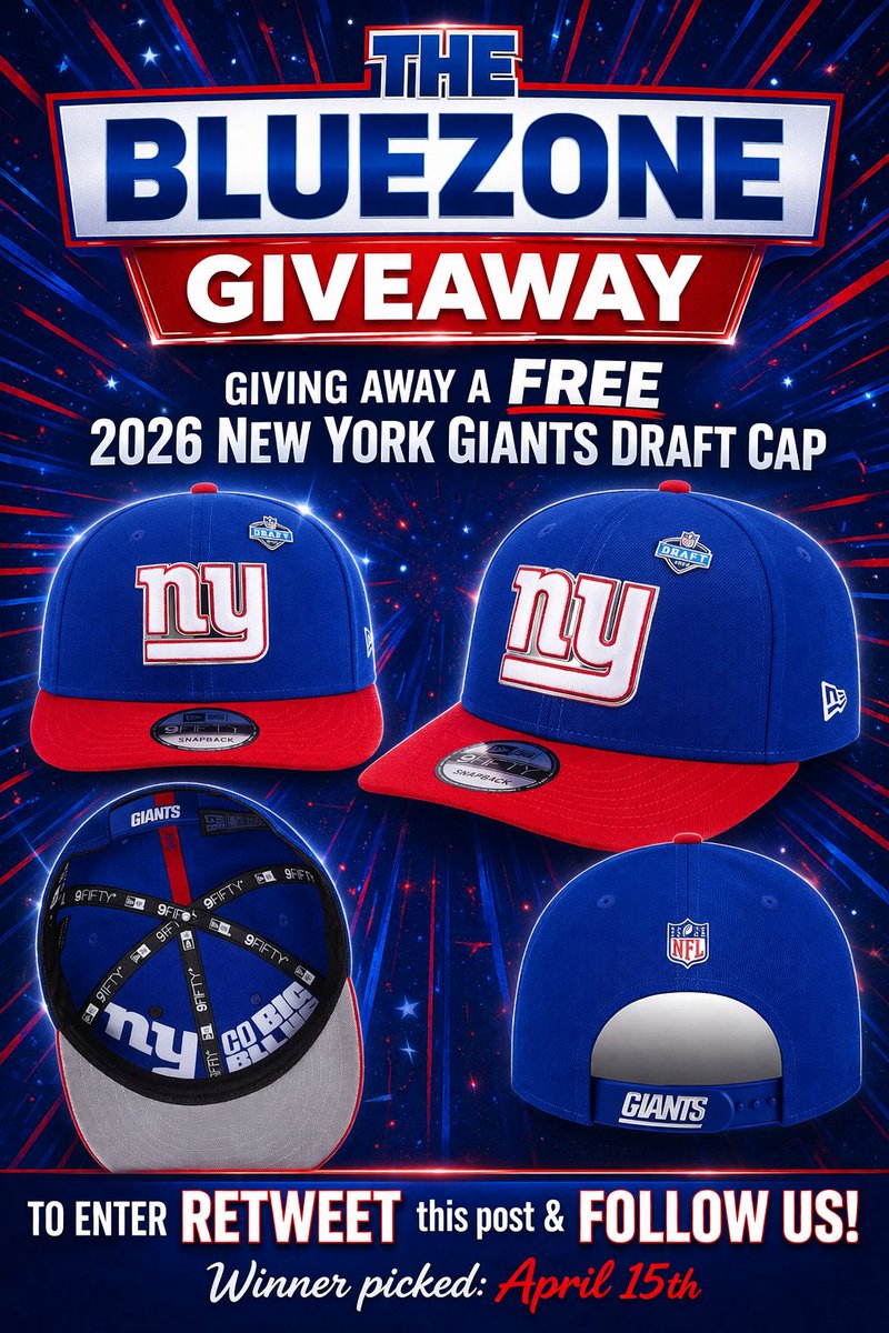 TheBlueZonee's tweet photo. 🚨THE BLUEZONE GIVEAWAY 🚨

Win a 𝗙𝗥𝗘𝗘 2026 New York Giants Draft Cap

How to enter giveaway⬇️
➡️𝗥𝗧 𝘁𝗵𝗶𝘀 𝘁𝘄𝗲𝗲𝘁 &amp; 𝗙𝗼𝗹𝗹𝗼𝘄 𝘂𝘀 ! ⬅️

• Winners picked 4/15
#NYGiants #NFLDraft2026 https://t.co/QmtWkABKAQ