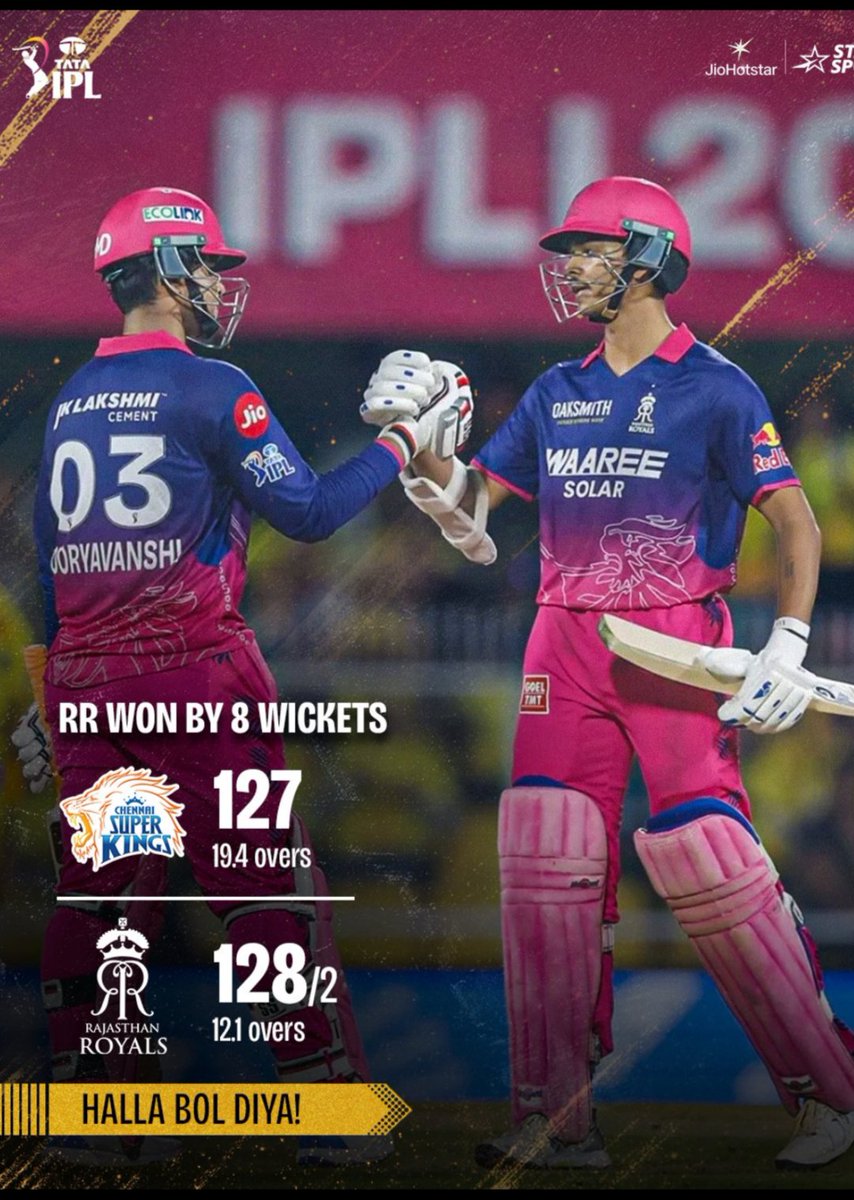 First match easily done and dusted, now onto next one ❤️ #rrvscsk