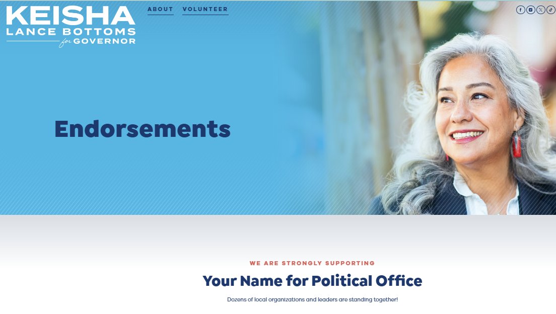 NilesGApol's tweet image. Well this is ... odd.

The endorsement section on KLB's campaign website is...just a template page and doesn't even have her name OR picture on it #GAGov #gapol

keishaforgovernor.com/endorsements