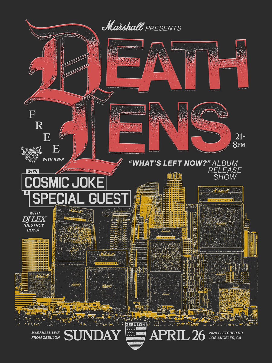 DeathLensBand's tweet photo. LA we up, FREE 21+
Marshall presents “What’s Left Now?” record release show

For community, for the culture 

https://t.co/dfN26hz7L9 https://t.co/Rk9DtW3GWF