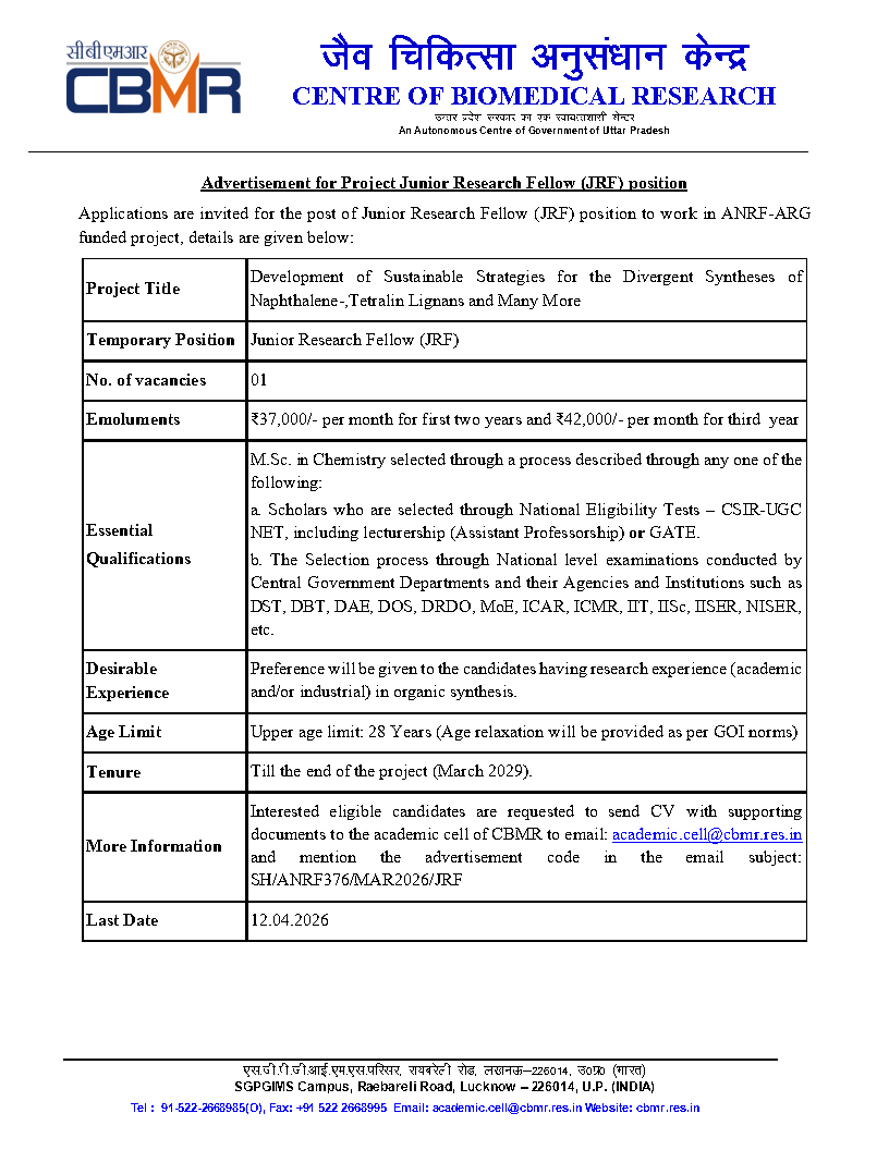 HajraLab_CBMR's tweet photo. 🚨We are Hiring  !!!🚨
One JRF position is available for our newly sanctioned @ANRFIndia project. Interested candidates with organic chemistry background are encouraged to reach out the PI https://t.co/fPLXEcHBA8
@IndiaDST @ANRFIndia @cbmrofficial https://t.co/lYNgGGFLl0