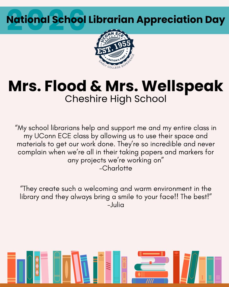 uconnece's tweet photo. This week, UConn ECE is celebrating the incredible School Librarians who support ECE and make a difference in students’ lives every day 
Today we’re recognizing:
Mr. Mutch, Mr. Staton, Mrs. Flood and Mrs. Wellspeak!
Join us in celebrating and thanking these incredible librarians! https://t.co/Gy1rny0eSY