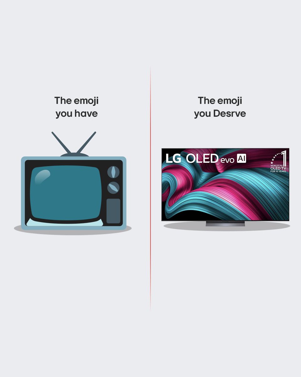 LGGulf's tweet image. Sometimes the emojis just don’t cut it. 📺 
Upgrade to the real thing. 👀✨ 
أحيانًا الإيموجي ما يكون كفاية. 📺 
تستاهل التجربة الكاملة. 👀✨ 

#LGGulf #LGTV #UpgradeYourView 
#تلفزيون_LG #ترفيه_منزلي