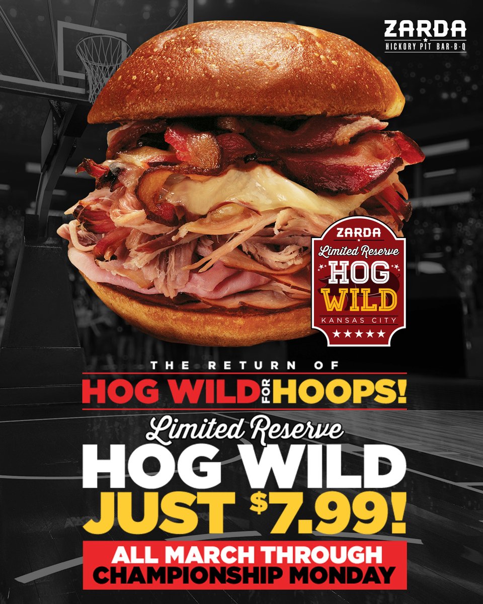 ZardaBBQ's tweet photo. Celebrate all the #marchmadness this weekend at Zarda and the Hog Wild Ltd. Reserve Sandwich for just $7.99 – that’s over Three Bucks Off!  This buzzer-beating deal is available at both Zarda locations!

Order Online at https://t.co/gvK65LLLyQ 

#zarda #kcbbq #hogwildforhoops https://t.co/Cb5Jdinom2